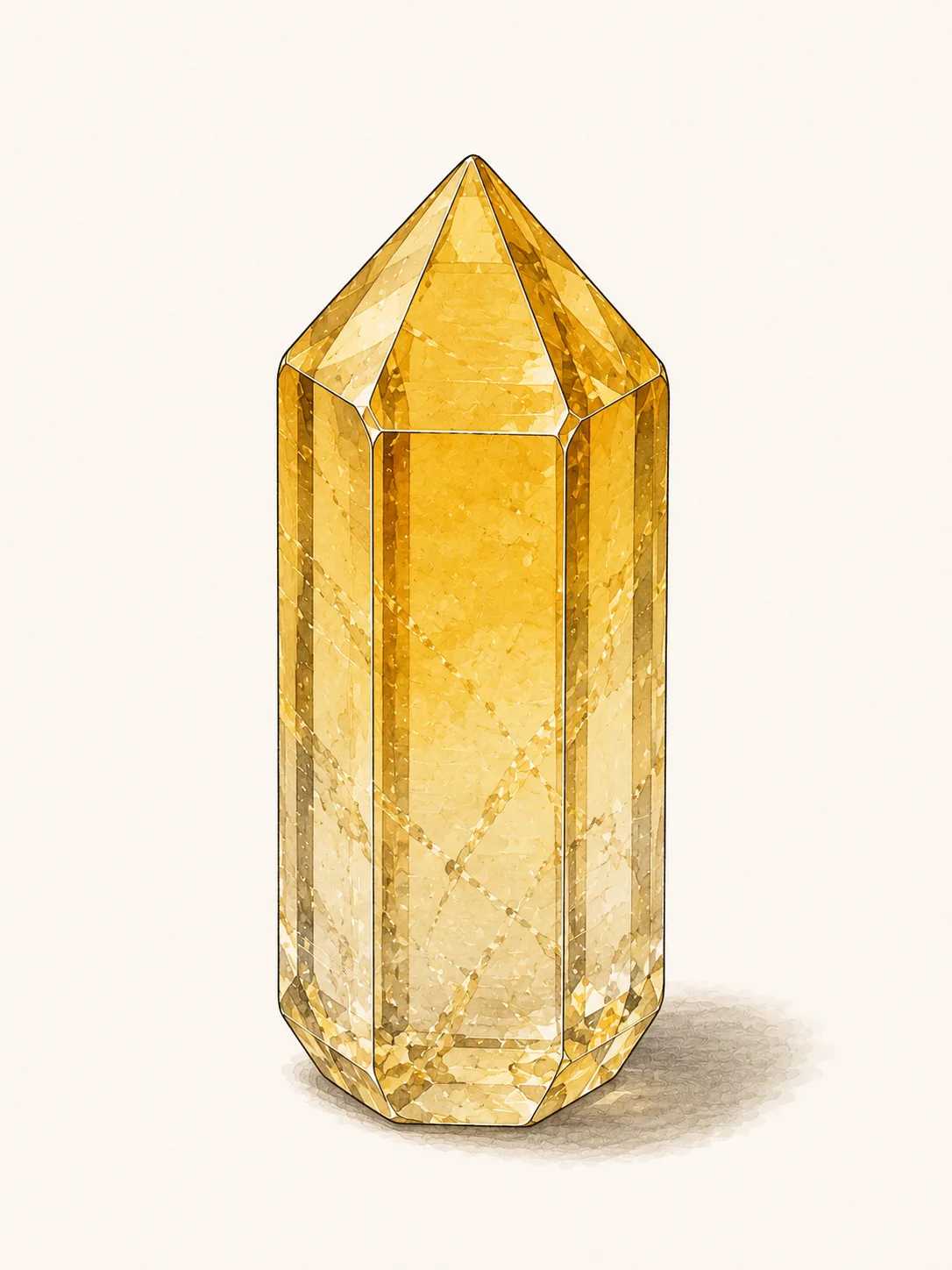 Citrin: ein goldgelbes durchscheinendes Prisma mit pyramidaler Spitze