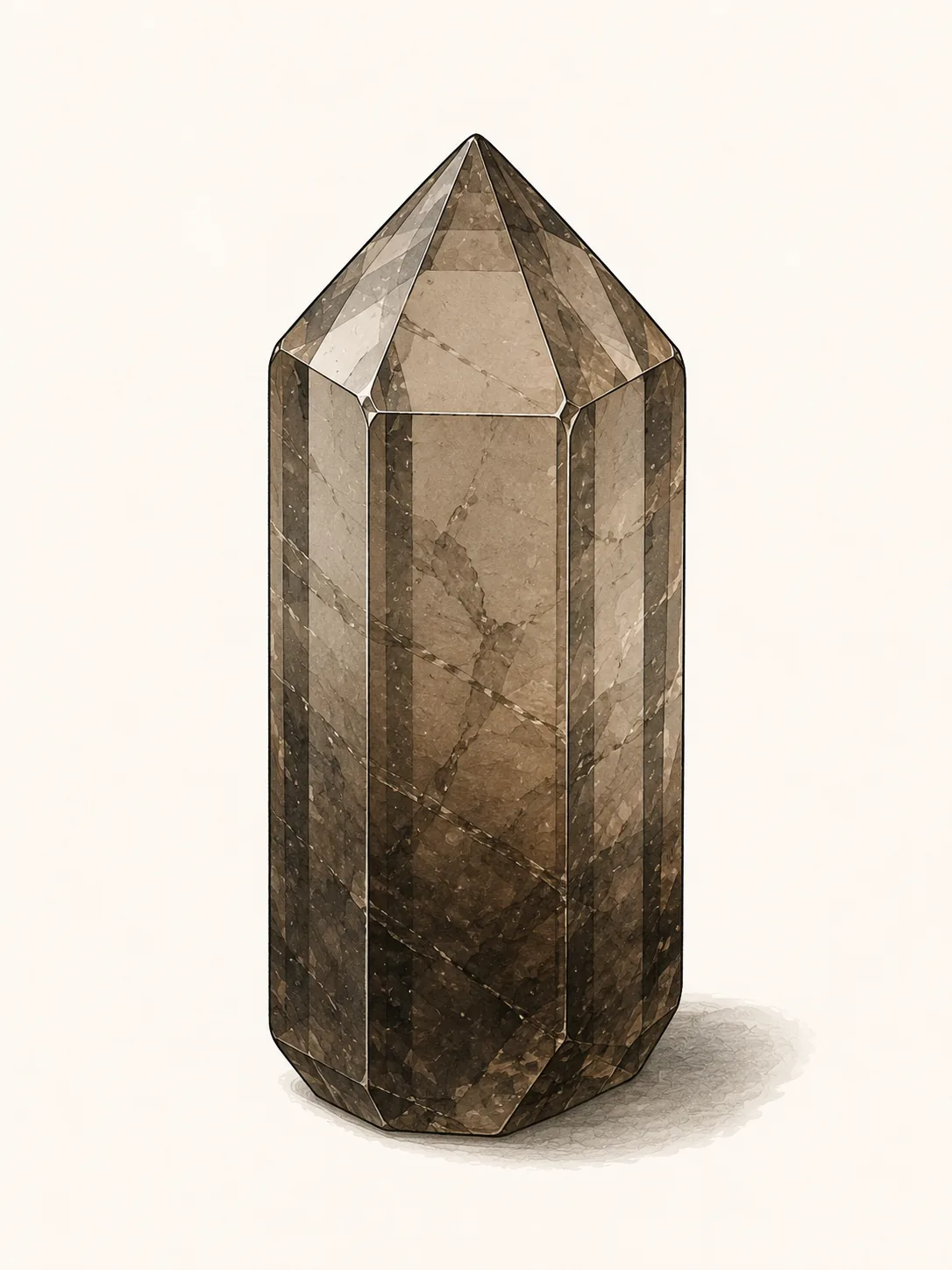 Rauchquarz: ein rauchbraunes durchscheinendes Prisma mit pyramidaler Spitze